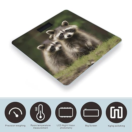 Cute Raccoon Weight Scale Digital Electronic Scales Bathroom Scale Larg LCD Backlight Display High Precision MeasurementsTempered Glass