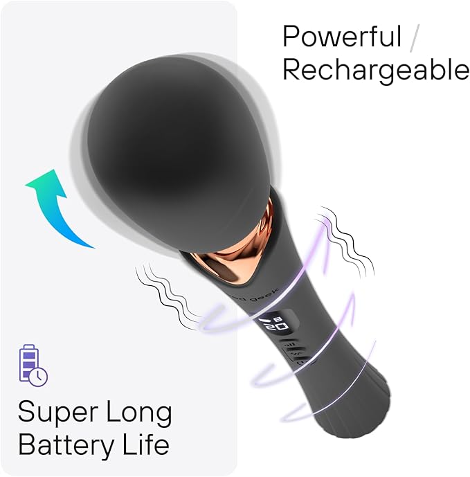 bed geek Cordless Wand Massager – Super Powerful Handheld Massage with 20 Speeds &amp 8 Patterns Soft Silicone Head Quiet Motor LED Display Body-Safe &amp Waterproof Black &amp Rose Gold
