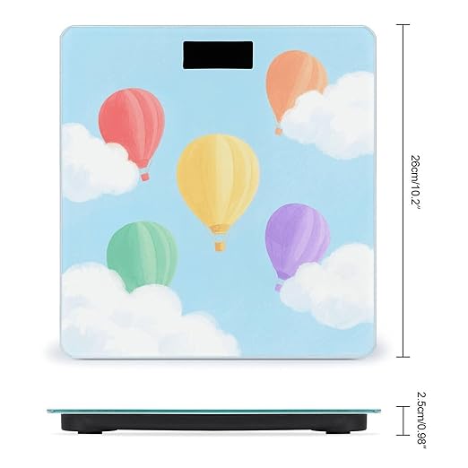 Watercolor Hot Air Balloons and Clouds Weight Scale Cute Bathroom Scale for Body Highly Accurate Digital Weighing Machine for People Compact LCD Display Scales with Sturdy Toughened Glass Scales