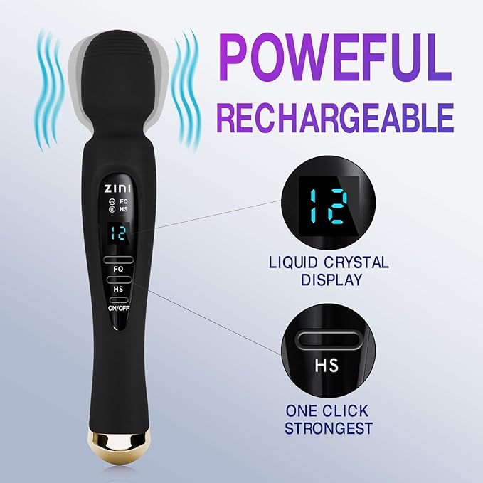 Cordless Massager with LCD Display Personal Massager for Pain Relief Powerful 12 Massage Modes Black