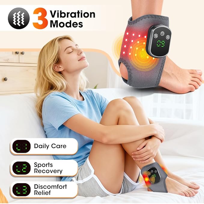 3 in 1 Foot Massager with Heat Red Light Triple Therapy Cordless Portable Ankle Massager 3 Vibration Modes 3 Heat Levels 5 Intensity Levels for Circulation Plantar Fasciitis (Pack of 1)