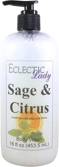 Eclectic Lady Liquid Pearl Body Wash - Sage And Citrus Scent 3-in-1 Use For Bubble Bath Hand Soap &amp Body Wash Phthalate-Free Sage And Citrus Fragrance Handcrafted in USA (16 oz)