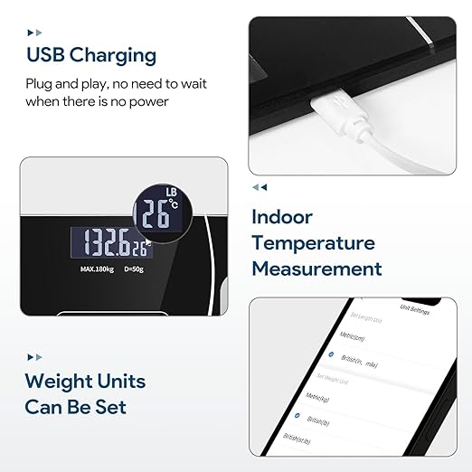 Smart Weighing Scale Bluetooth Smart Body Fat Scale accurately Measures Weight Body Fat Percentage Muscle Mass Percentage BMI and Other Body Metrics. (Black)