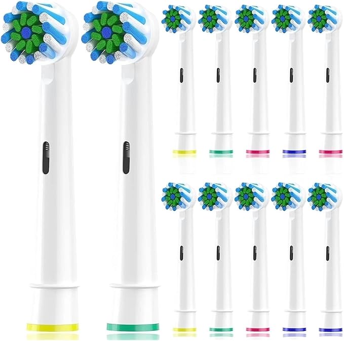 12pcs Cross Action Replacement Brush Heads Compatible for Oral BD12 D16 D100 3757 3709 pro3 pro1max Electric Toothbrush(White-12pcs)
