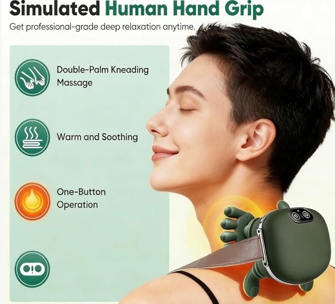 psycat 4D Neck and Shoulder Heat Massager Wireless Portable Neck Massager Relieves Muscle Pain Simulates Deep Tissue Massage of Human Hand for Home Office