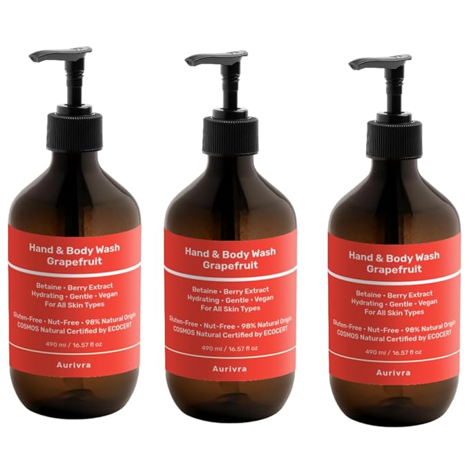 Grapefruit Hand &amp Body Wash – Hydrating Vegan Cleanser for All Skin Types Gentle Moisture-Rich Formula with Betaine &amp Berry Extract 98% Natural ECOCERT COSMOS Natural Certified (3)