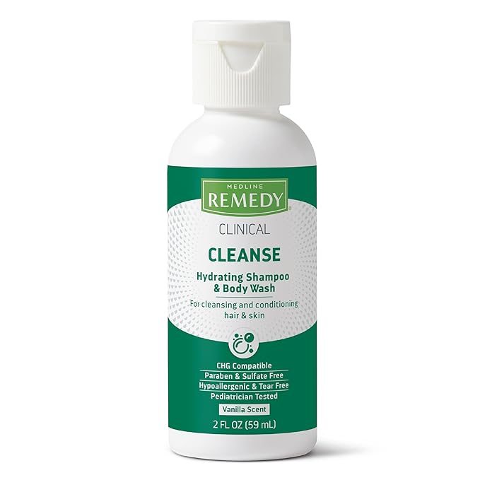 Medline Remedy Clinical Hydrating Shampoo &amp Body Wash (2 fl oz) 96 Count Vanilla Scent Cleanser No-Rinse Adults Kids Shower Or Bedside Dimethicone Sulfate Free