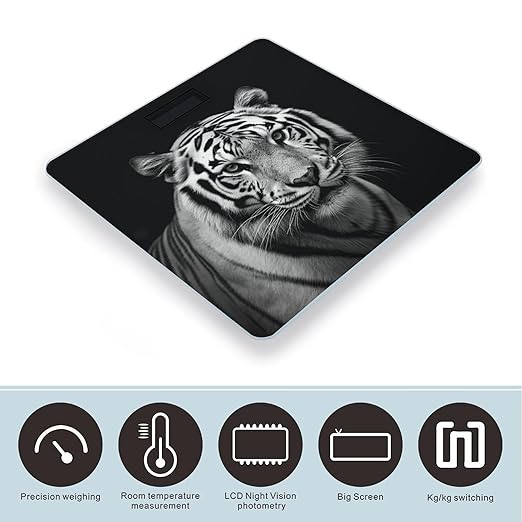 Black and White Tiger Bathroom Scale for Body Weight LCD Display Digital Bathroom Scale Tempered Glass Bathroom Weight Scales Fashion Smart Scales for Home Bedroom 400 Lb