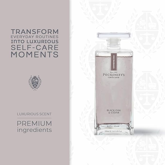 Pecksniff's Prestige Black Oak &amp Cedar Bath Soak Decanter | 500ml/16.9 Fl Oz