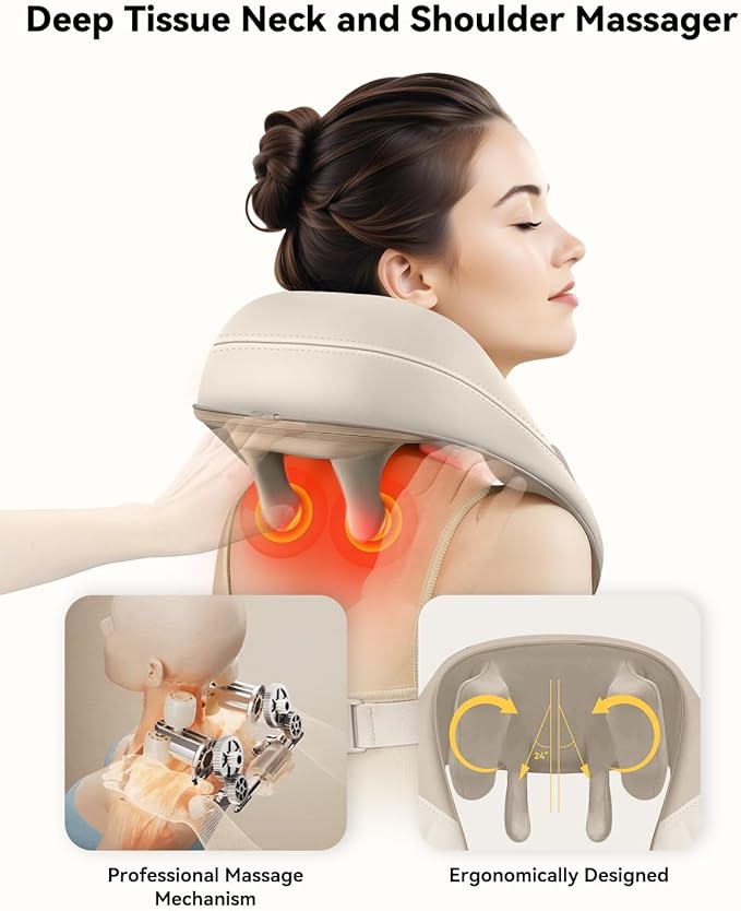 Snailax Cordless Neck Massager with Heat Kneading Neck and Shoulder Massager Deep Tissue Shiatsu Back Pillow 2 Heating LevelsGifts for Mom Dad