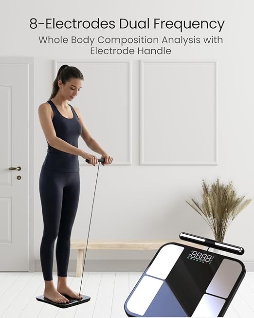 8 Electrodes Smart Scale for Body Weight BMI Body Fat Muscle Mass Dual Frequency Digital Bathroom Scale 56 Full Body Composition Analysis Sync App Bluetooth 400 lbs - Nexa 5