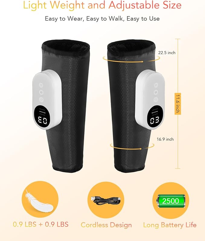 Leg Massager for Circulation and Pain Relief Calf Air Compression Massager with Heat Leg Massager with 3 Intensities 3 Modes Easy to use Muscle Relaxation Gifts (Pair)