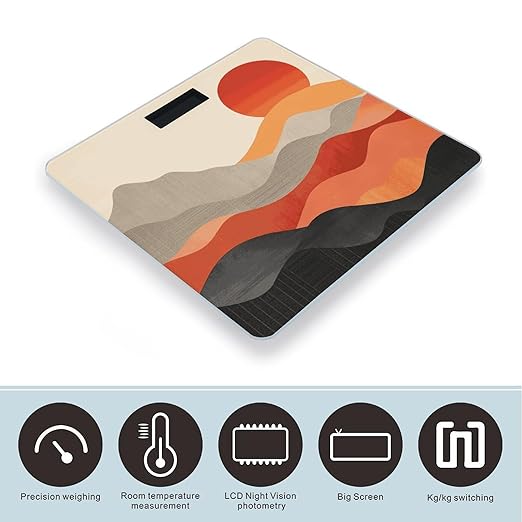 Retro Images Scale for Body Weight Anti-Slip Digital Bathroom Scale Sturdy Toughened Glass Weighing Scales High Precision Safe Rounded Corners Smart Scales