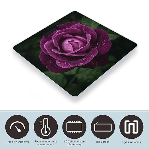 Deep Purple Rose Weight ScaleClear LED Display Bathroom Digital Weighing ScaleTempered Glass Digital Bathroom Scale for Body Weight Capacity Up to 400 Lbs