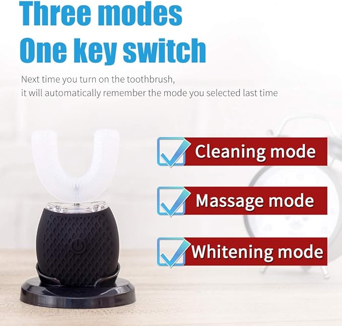 Ultrasonic Toothbrush for Adults - Automatic Electric Toothbrush with Soft Bristles Rechargeable Portable Waterproof Design 30s Timer Wireless Charging Dual-Use for Travel &amp Home (Black)