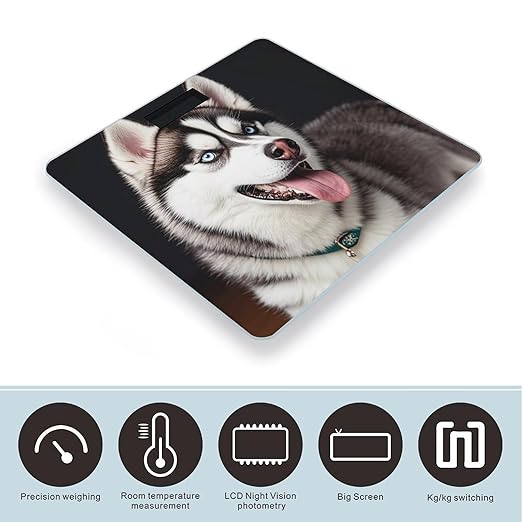 Cute Husky Dog Scale for Body Weight Accurate Digital Bathroom Scale Toughened Glass High Precision Scales Smart Weight Scales with Large LCD Backlight Display Weighing Machine