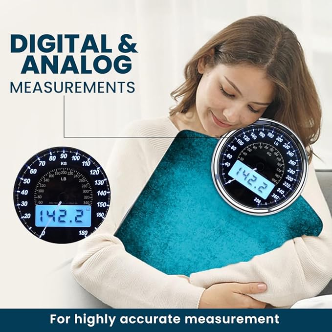 EILISON Highly Advance 2-in-1 Digital &amp Analog Weighing Scale for Body Weight-400lbs 4 High Precison GX Sensor Accurate Thick Tempered Glass Extra Large Display (Blue)
