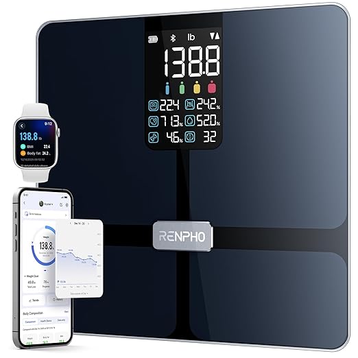 RENPHO Scale for Body Weight Smart Scale with BMI Body Fat Muscle Mass Bluetooth 13 Metrics with Large Display Support App Connection Black Elis 2X