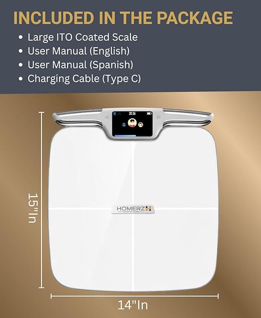Homerz Body Fat Scale – Smart Scale with BMI Body Fat Muscle Mass Full Body Composition Scale with Body Fat Analysis Body Scan Scale with Handle Body Scanner Biometric Analyzer