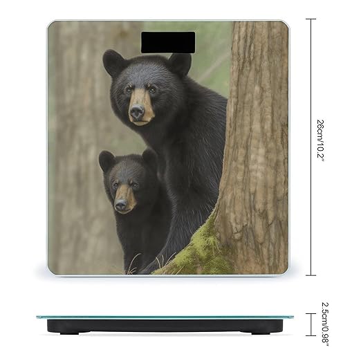 Black Bear Mother and Cub Weight Scale Large Bathroom Scales Digital Weight with Bright LED Display Non Slip Automatic Weighing Scale Fashion Weighing Machine for Body