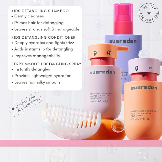 Evereden Kids Cloud Body Wash (6.7 fl. oz. Juicy Citrus) &amp Hair Care Set - Detangling Shampoo Conditioner Spray &amp Brush | Protein Peptides &amp Argan Oil - Sulfate &amp Paraben-Free | Chi
