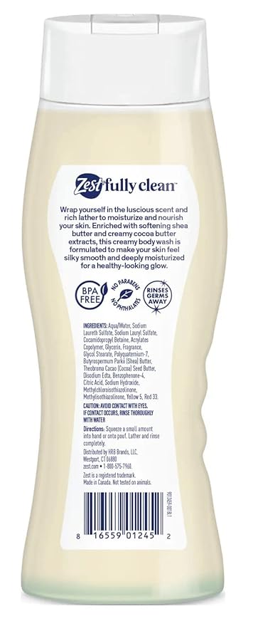 Zest Body Wash Creamy Cocoa Butter &amp Shea 18 oz (Pack of 3)