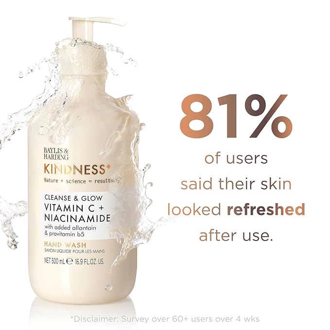Baylis &amp Harding Kindness + Vitamin C &amp Niacinamide Orange &amp Mango Fragrance 16.9 fl. oz Cleanse &amp Glow Hand Soap (Pack of 3) - Biodegradable Formula - Vegan Friendly