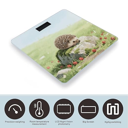Cute Hedgehog Weight Scale Large Digital Bathroom Scales with Bright LED Display Non Slip Digital Scale and Step On Fashion Weighing Machine for Body
