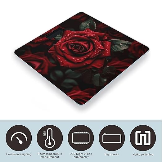 Red Rose Bathroom Scale Large LCD Backlight Display Digital Scale Rounded Corners Body Scales Automatic Power On/Off Bathroom Scales for Home Bedrooms