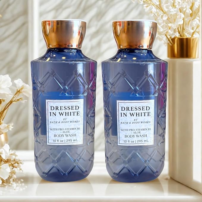 Bath &amp Body Works DRESSED IN WHITE Body Wash 2-piece Gift Set with a Red Bow for Holidays – 10 fl oz each