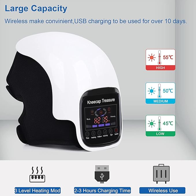 DTOKO Knee Massager -Large Screen Adjustable Temperature Cordless Knee Massagers with Heat and Vibration Portable Wearable Knee Massager Easter Women’s Day Gift for Mon - White