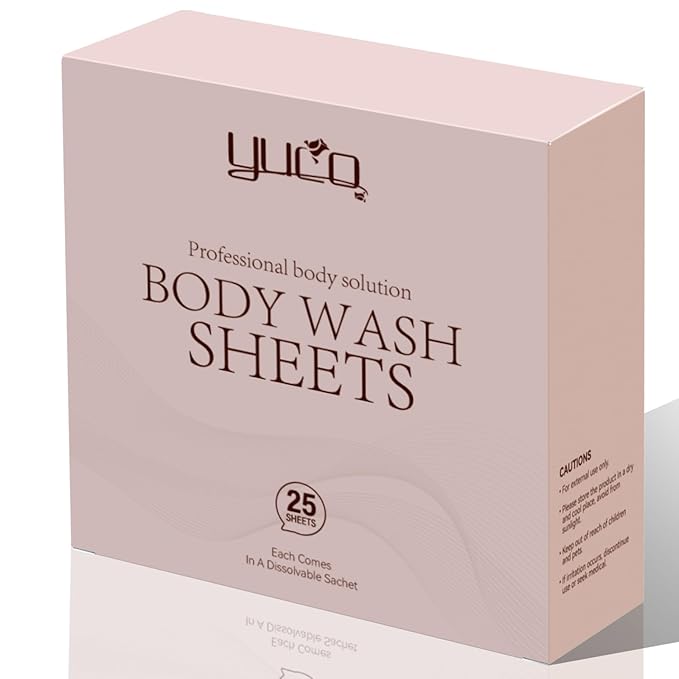 YUCO Travel Body Wash Sheets Travel Pack 25 SheetsIndividual Sachetfor Body WashCamellia Japonica ScentFor GymCampingVacationHotelsHospitalBusiness TripFlight Travel Essentials