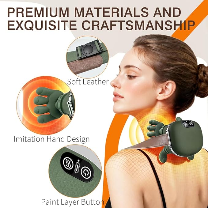 Neck and Shoulder Massager with Fingers &amp Heat - for Pain Relief Deep Tissue Real Touch Portable Electric Bionic Hand Shiatsu Cervical Head &amp Back Massager Pillow for Muscle Relaxation Gifts