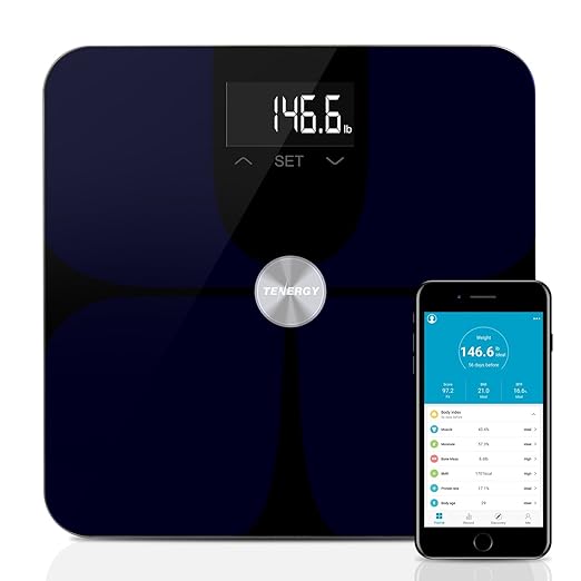 Tenergy Vitalis Body Fat Scale High Precision BMI Scale Wireless Bluetooth Body Scale with Large Display Digital Weight Scale Max Weight 400 LBS Compatible w/iOS/Android