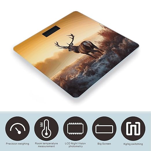 Landscape Deer Scale for Body Weight Accurate Digital Bathroom Scale Toughened Glass High Precision Scales Smart Weight Scales with Large LCD Backlight Display Weighing Machine