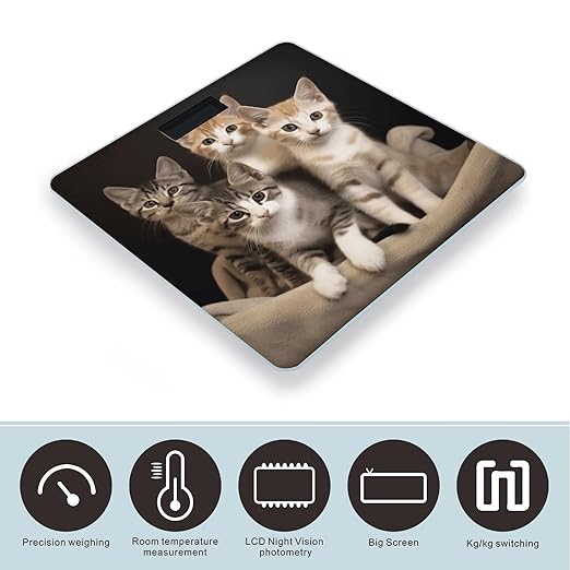 Kittens Family Cats Bathroom Scale Rounded Smart Scale for Body Weight Automatic Power On/Off Weight Scales Accurate Bathroom Digital Scales for Pet Home Bedroom Kitchen