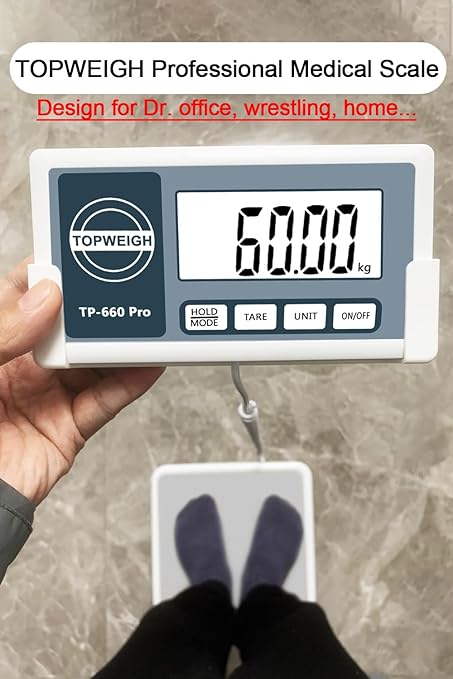 Medical Scale with Portable Carrying Bag Large Remote Display Floor Physician Scale 660lbs / 0.02lb Longer Coiled Cord Heavy Duty Digital Scale for Body Weight Measure in kg/oz/lb