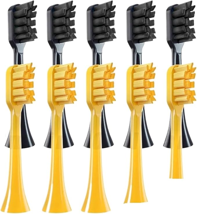 10 Pieces of Toothbrush Heads Compatible with APIYOO G7/P7/Y8/T9/T10/T6S/T7S/A7/SUP/MOLE Replacement Brush with Soft Bristles(10PCS Black Yellow)