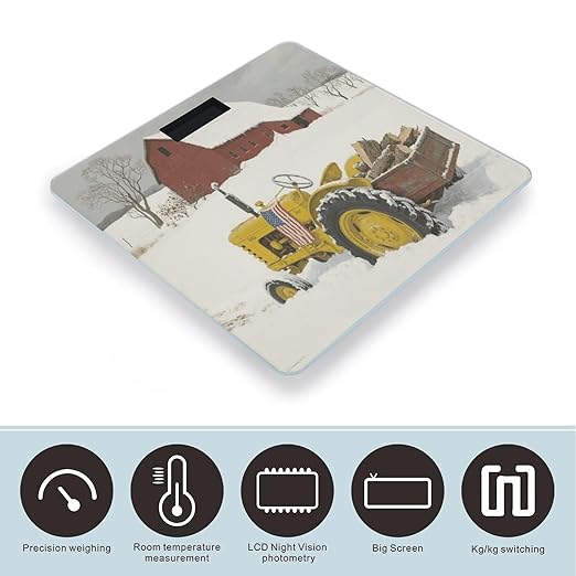 Tractor Flag Weight Scale Large Digital Bathroom Scales with Bright LED Display Non Slip Digital Scale and Step On Fashion Weighing Machine for Body