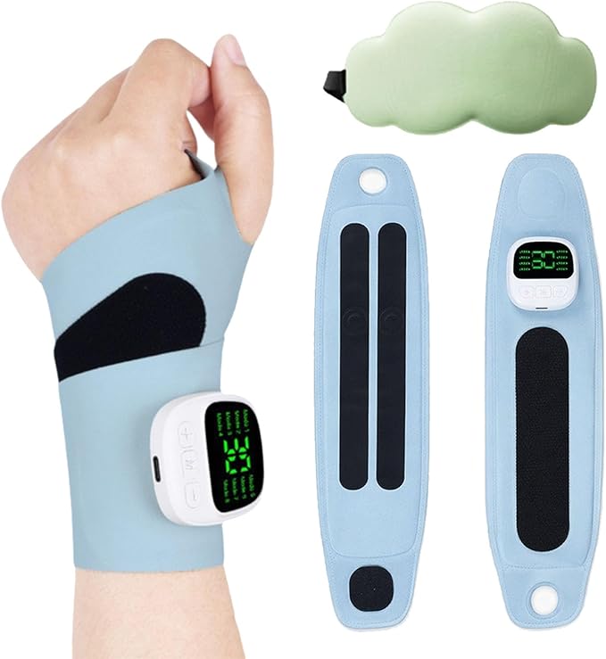 Rechargeable Electric Wrist Massager Rechargeable Heating Pad with 8 Modes &amp 30 Intensity Levels Ergonomic Wearable Design for Sports &amp Daily Use (Blue)