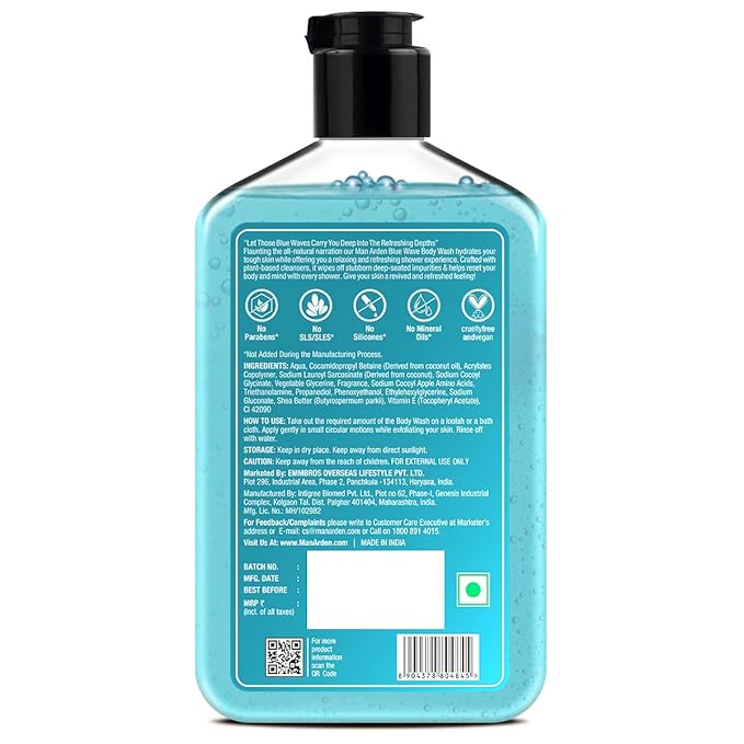 Man Arden Blue Wave Luxury Body Wash Infused With Shea Butter &amp Vitamin E 250ml