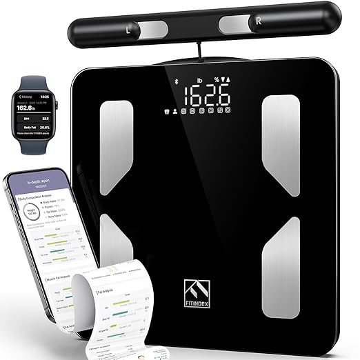 FITINDEX Smart Scale for Body Weight Body Pod Scale [2026 Upgraded] 8-Electrode Body Composition Scale with BMI Body Fat Muscle Mass Digital Bathroom Scale with Larger Platform Bluetooth