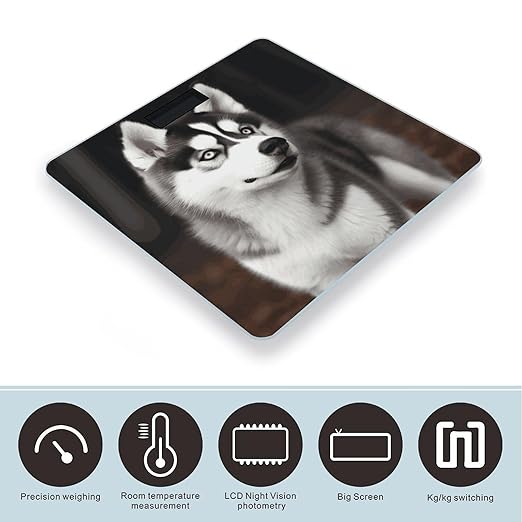 Cute Husky Dog Bathroom ScaleHighly Accurate Digital Weighing Machine for People Bright LED Display Weight Scale for The Aldult Home Use