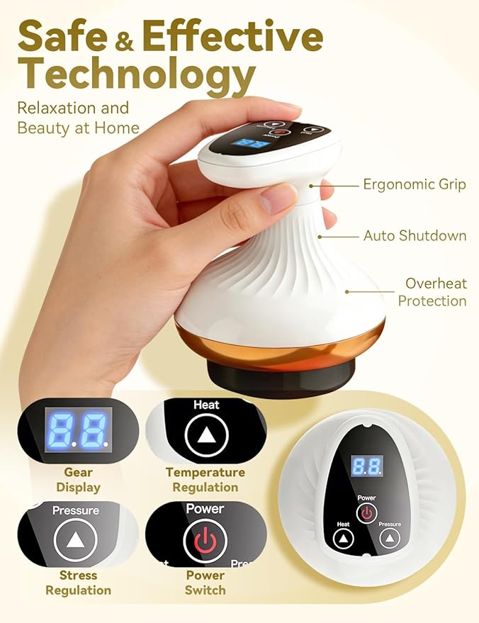Electric Gua Sha Device for Cellulite Massage Tool 9 Suction Levels &amp Heating Handheld Massager - Negative Pressure Strong SuctionSmart Cupping MassagerDeep MassageFirmer (2 Pcs)