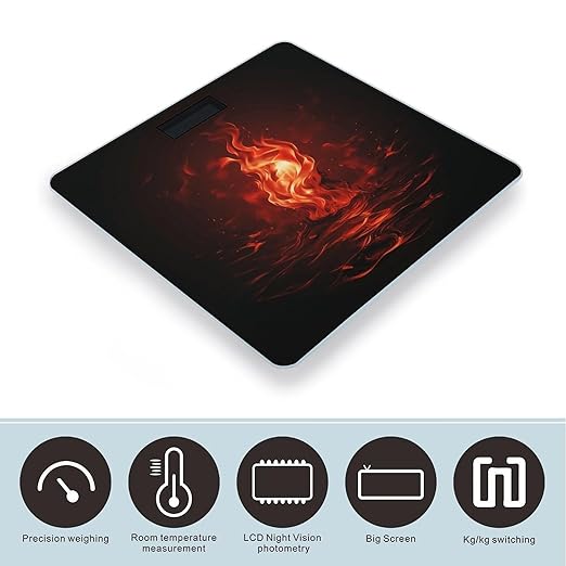 Red Flame Digital Bathroom Scale for Body Weight with High Precision Digital Weighing Scale with BMI Clear LCD Display and Step-On Measures Weight Up to 180kg