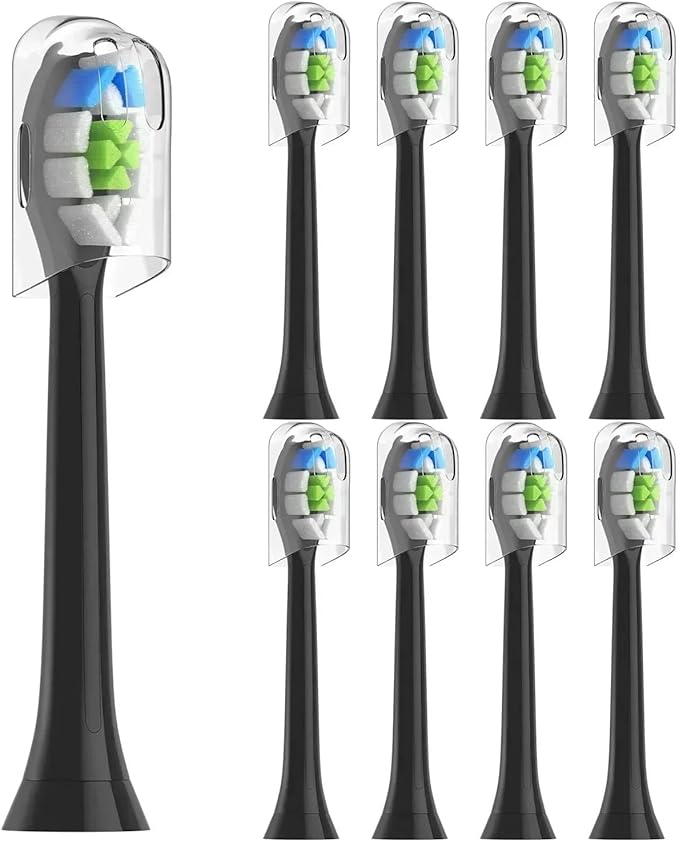 8 Pack Replacement Toothbrush Heads for HX6063 with Hygienic Caps Fits Electri(Black)