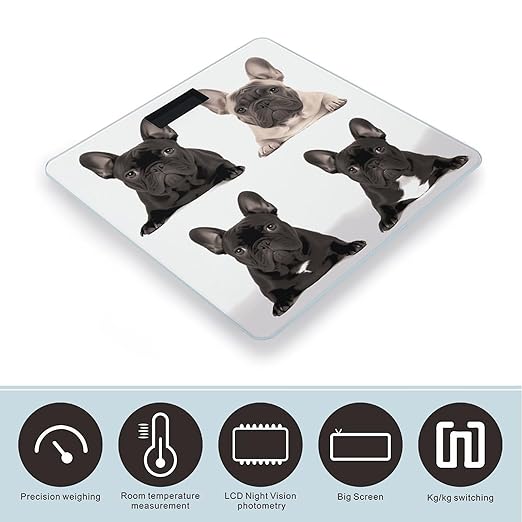 French Bulldog Scale for Body Weight Highly Accurate Digital Bathroom Body Scale Digital Bathroom Scales for People Anti-Slip Large LCD Display Smart Scales