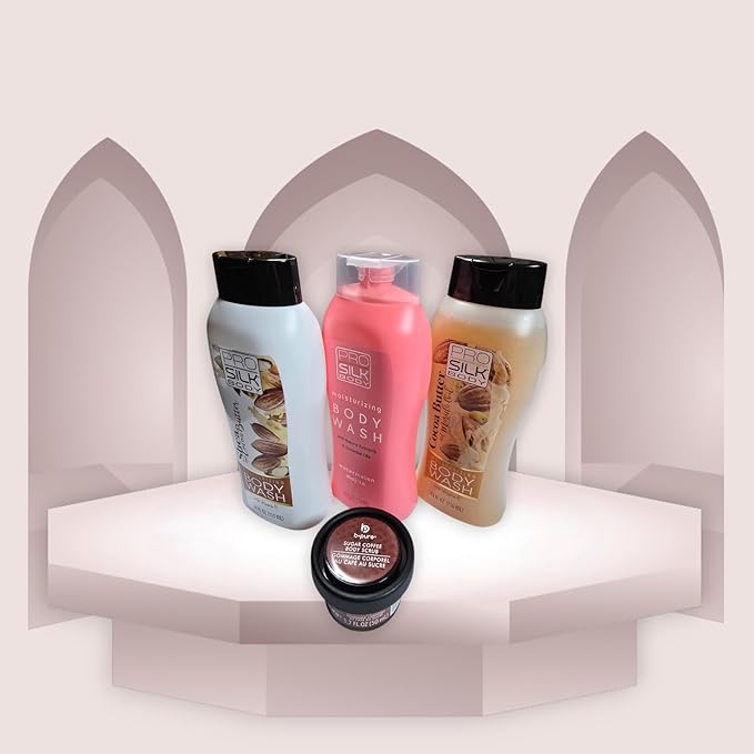 Moisturizing Body Wash Pro Silk Trio - 3x24 fl oz + Exfoliating Coffee Scrub 1.7 oz