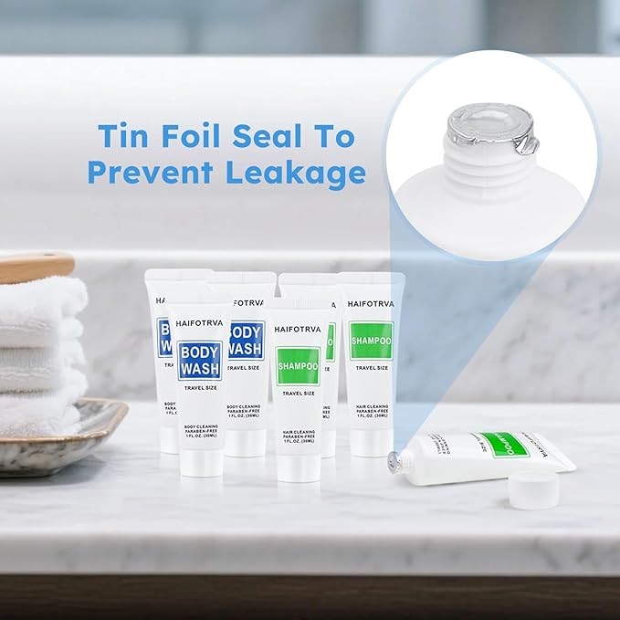 Travel Size Shampoo and Body Wash Bulk Pack of 100Individually Wrapped 30ml/1 fl oz Small Size Hotel Supplies Portable Toiletries Amenities Bulk for GuestsTravelHomelessCharity