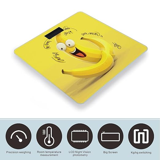 Yellow Banana Weight Scale Digital Electronic Scales Bathroom Scale Larg LCD Backlight Display High Precisio MeasurementsTempered Glass